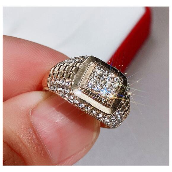 Gold and Silver watch style ring - 18K gold plated - CZs- Size 9. - Picture 3 of 3